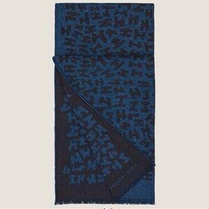 Hermès H Tag Cashmere Silk Scarf Marine Indigo Blue Pattern NWT